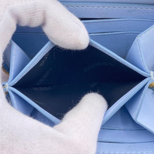 BURBERRY Coin case leather blue TB monogram logo Women Used Authentic