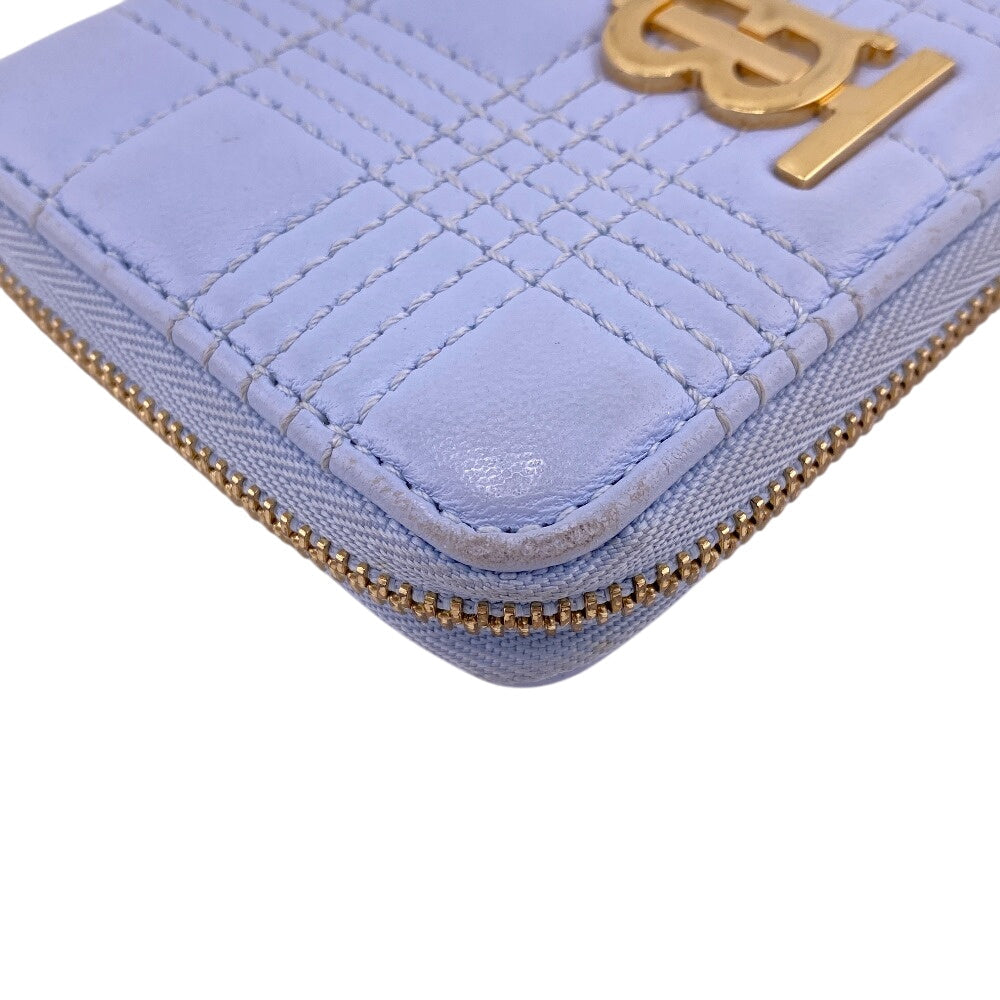 BURBERRY Coin case leather blue TB monogram logo Women Used Authentic