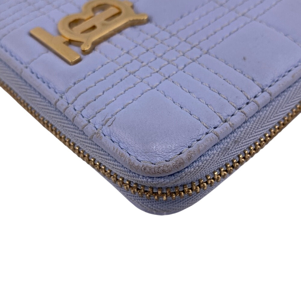 BURBERRY Coin case leather blue TB monogram logo Women Used Authentic