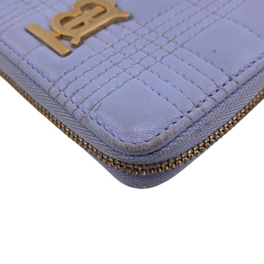 BURBERRY Coin case leather blue TB monogram logo Women Used Authentic