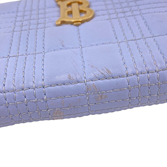 BURBERRY Coin case leather blue TB monogram logo Women Used Authentic
