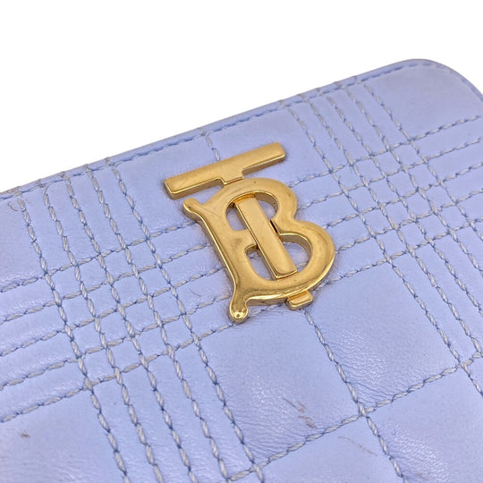 BURBERRY Coin case leather blue TB monogram logo Women Used Authentic