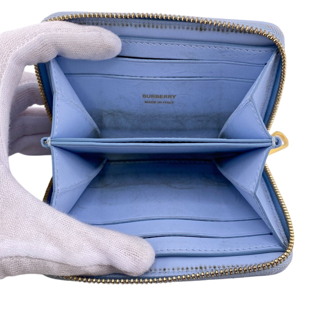 BURBERRY Coin case leather blue TB monogram logo Women Used Authentic