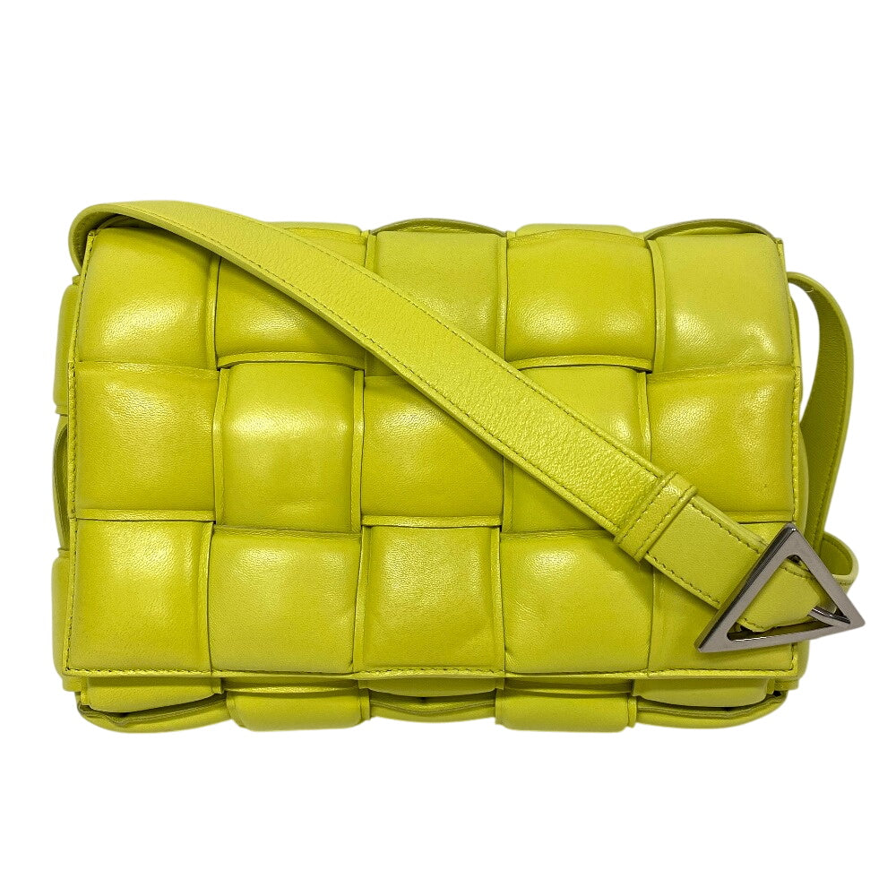 BOTTEGAVENETA Shoulder Bag leather yellow Padded cassette INTRECCIATO Women Used Authentic
