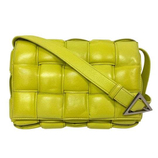 BOTTEGAVENETA Shoulder Bag leather yellow Padded cassette INTRECCIATO Women Used Authentic