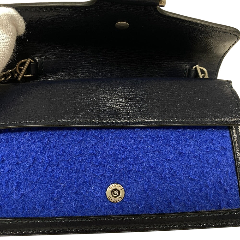 GUCCI Shoulder Bag 476432 Wool, Leather blue Chain Duosonis Women Used Authentic