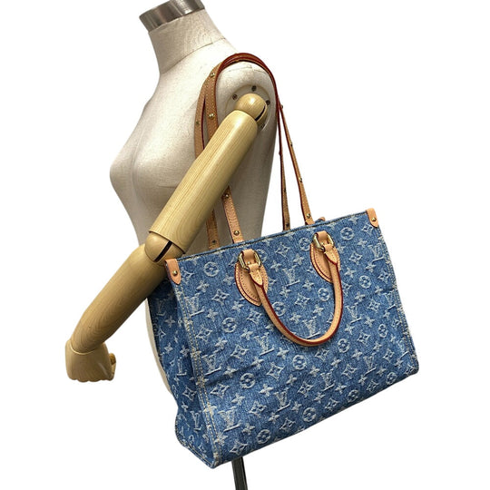 LOUIS VUITTON Tote Bag M46871 Monogram denim Navy Monogram denim On the Go MM Women Used Authentic