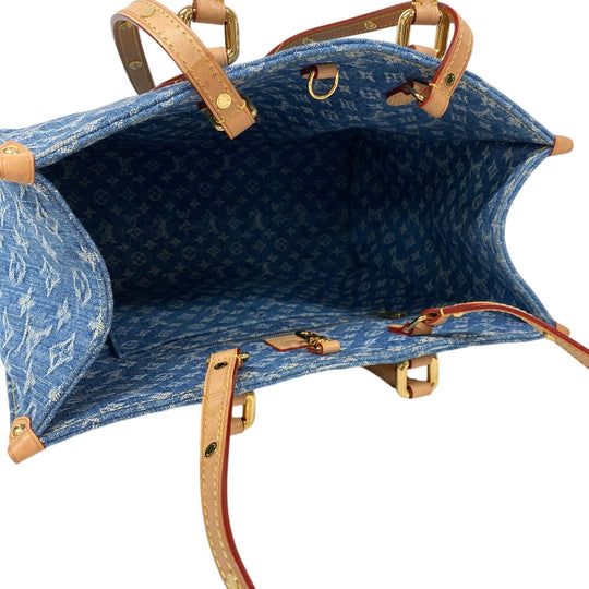 LOUIS VUITTON Tote Bag M46871 Monogram denim Navy Monogram denim On the Go MM Women Used Authentic