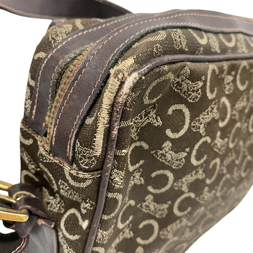 CELINE Shoulder Bag Canvas, Leather Brown Sulky C Carriage Pattern Women Used Authentic