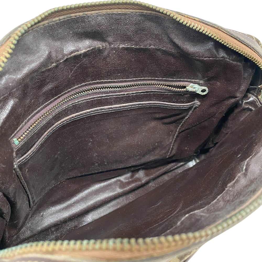 CELINE Shoulder Bag Canvas, Leather Brown Sulky C Carriage Pattern Women Used Authentic