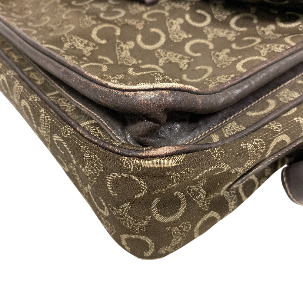 CELINE Shoulder Bag Canvas, Leather Brown Sulky C Carriage Pattern Women Used Authentic
