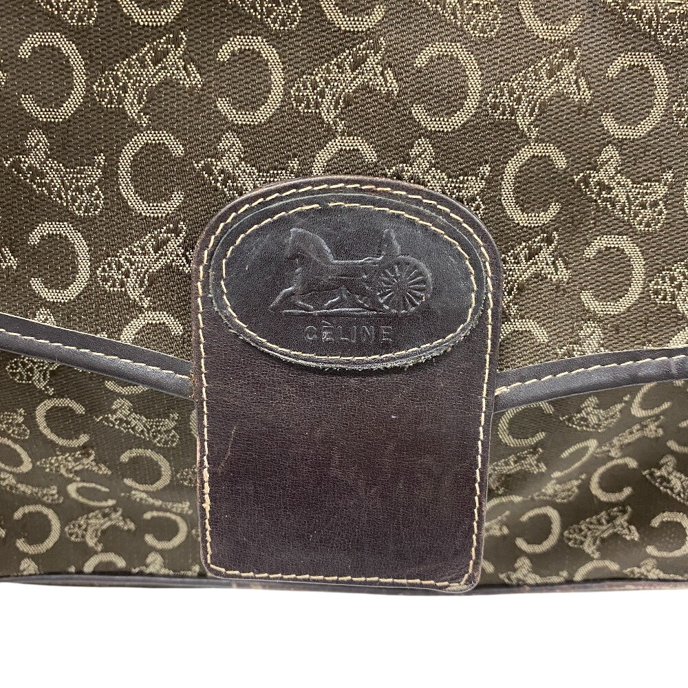 CELINE Shoulder Bag Canvas, Leather Brown Sulky C Carriage Pattern Women Used Authentic