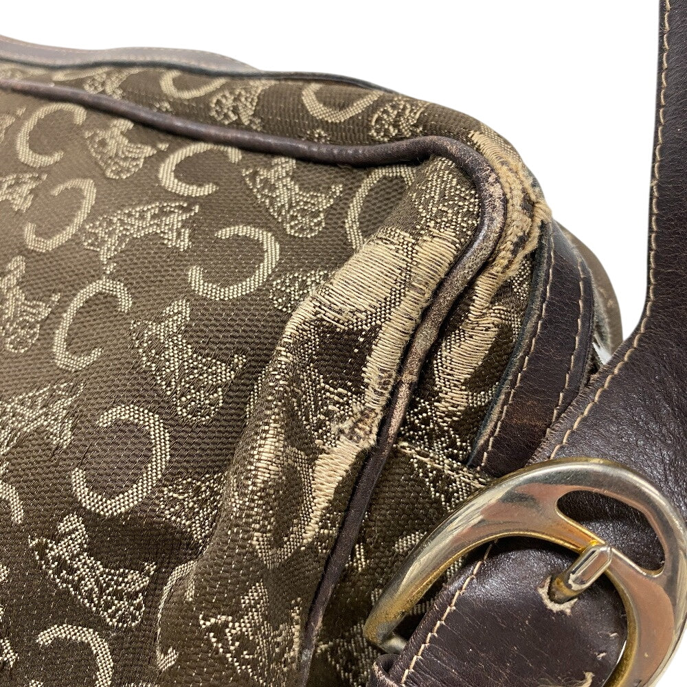 CELINE Shoulder Bag Canvas, Leather Brown Sulky C Carriage Pattern Women Used Authentic