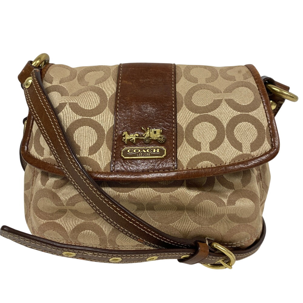 COACH Shoulder Bag 12988 Canvas, Leather Brown Op art Women Used Authentic