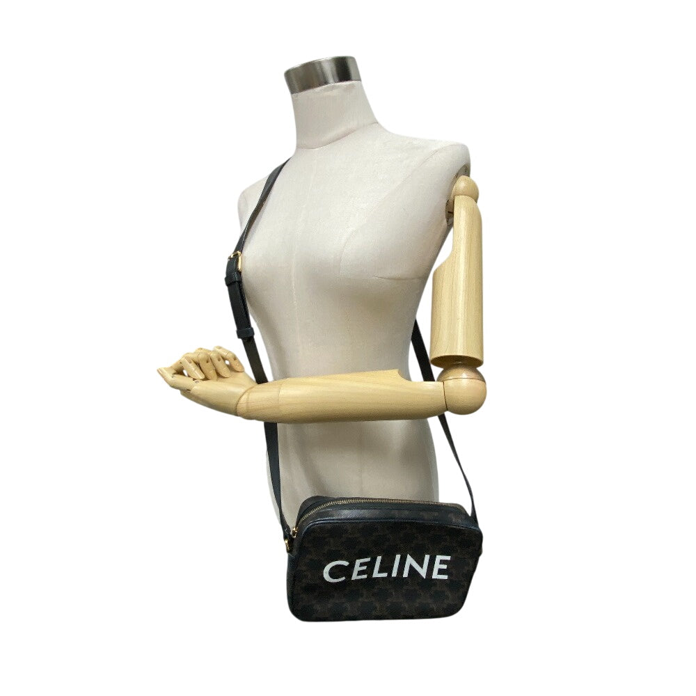 CELINE Shoulder Bag PVC, Leather Brown Triomphe Medium Messenger Women Used Authentic