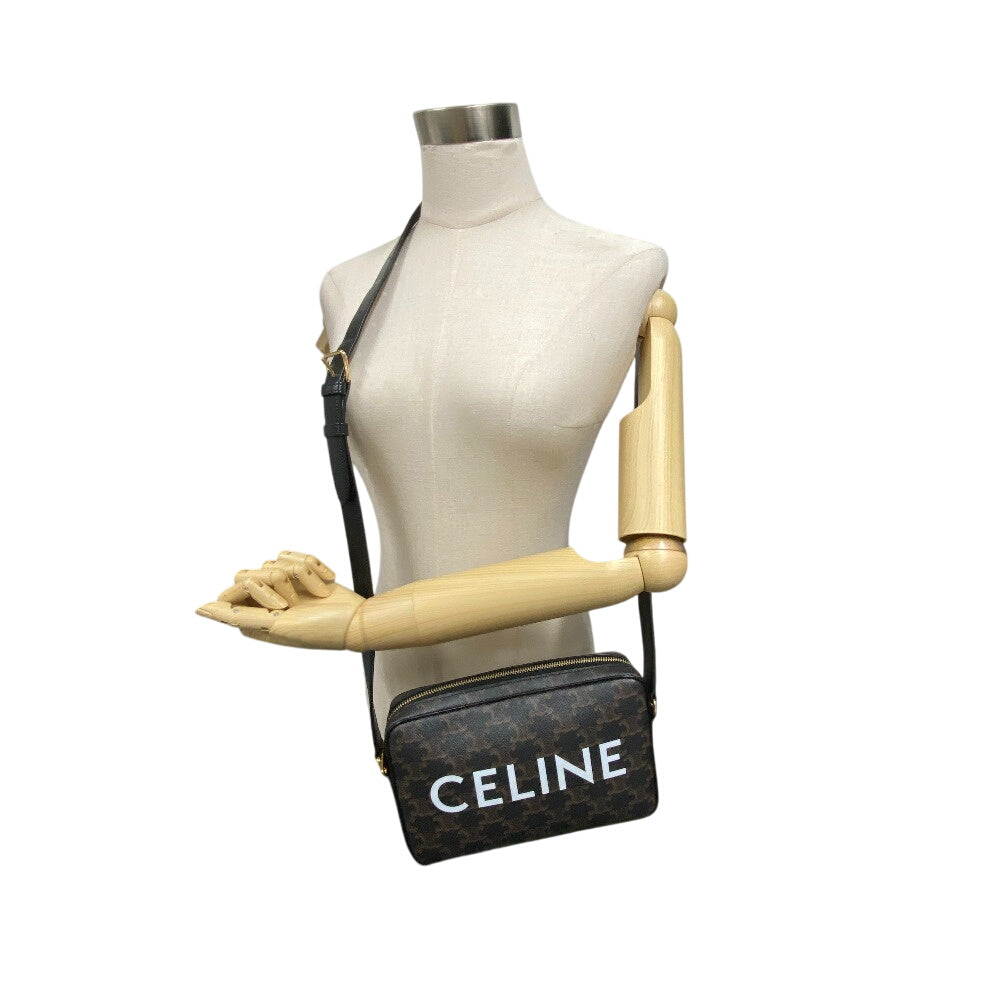CELINE Shoulder Bag PVC, Leather black Triomphe Medium Women Used Authentic