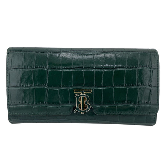 BURBERRY Long Wallet Purse leather green Long wallet TB Women Used Authentic