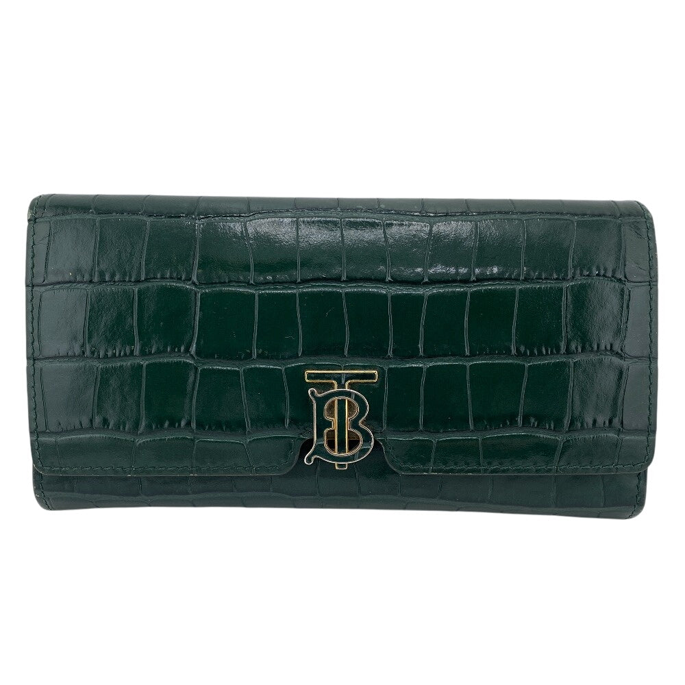 BURBERRY Long Wallet Purse leather green Long wallet TB Women Used Authentic
