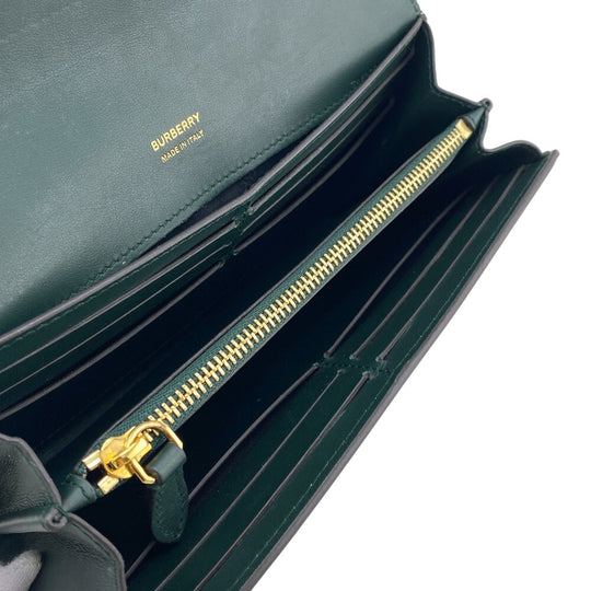 BURBERRY Long Wallet Purse leather green Long wallet TB Women Used Authentic