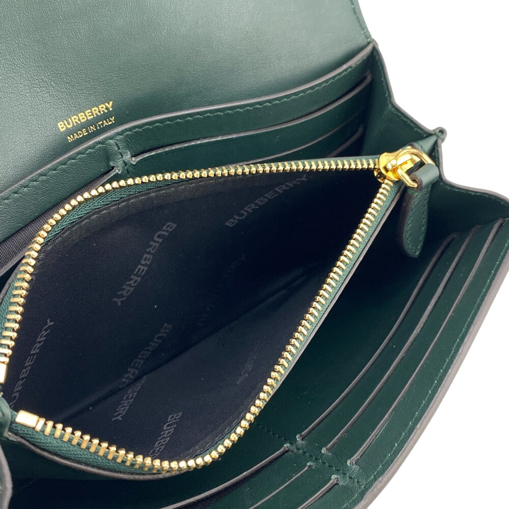 BURBERRY Long Wallet Purse leather green Long wallet TB Women Used Authentic