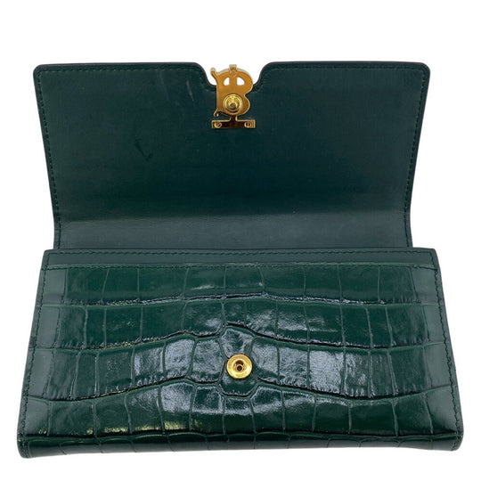 BURBERRY Long Wallet Purse leather green Long wallet TB Women Used Authentic