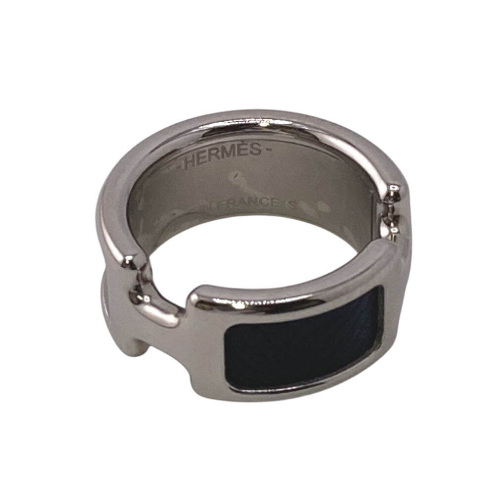 HERMES Ring Gold Plated, Leather black Olympe mens Used Authentic