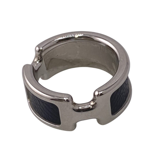 HERMES Ring Gold Plated, Leather black Olympe mens Used Authentic