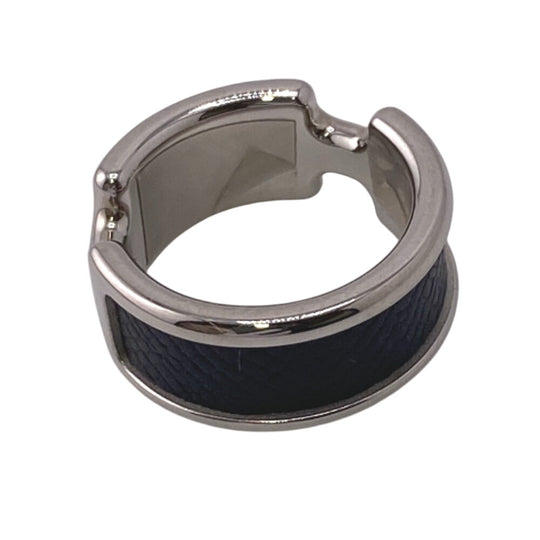 HERMES Ring Gold Plated, Leather black Olympe mens Used Authentic