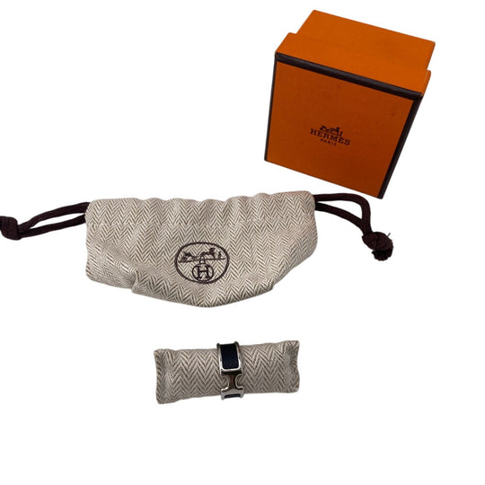 HERMES Ring Gold Plated, Leather black Olympe mens Used Authentic