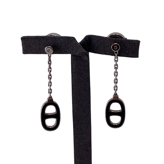 HERMES Pierce Gold Plated Silver Chene Dunkle Women Used Authentic