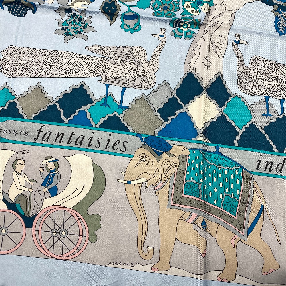 HERMES scarf silk blue Fantaisies indiennes Dazzling India Carre140 Women Used Authentic