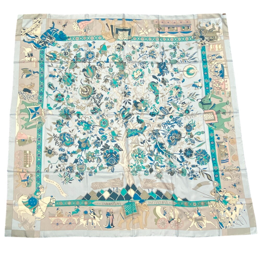 HERMES scarf silk blue Fantaisies indiennes Dazzling India Carre140 Women Used Authentic