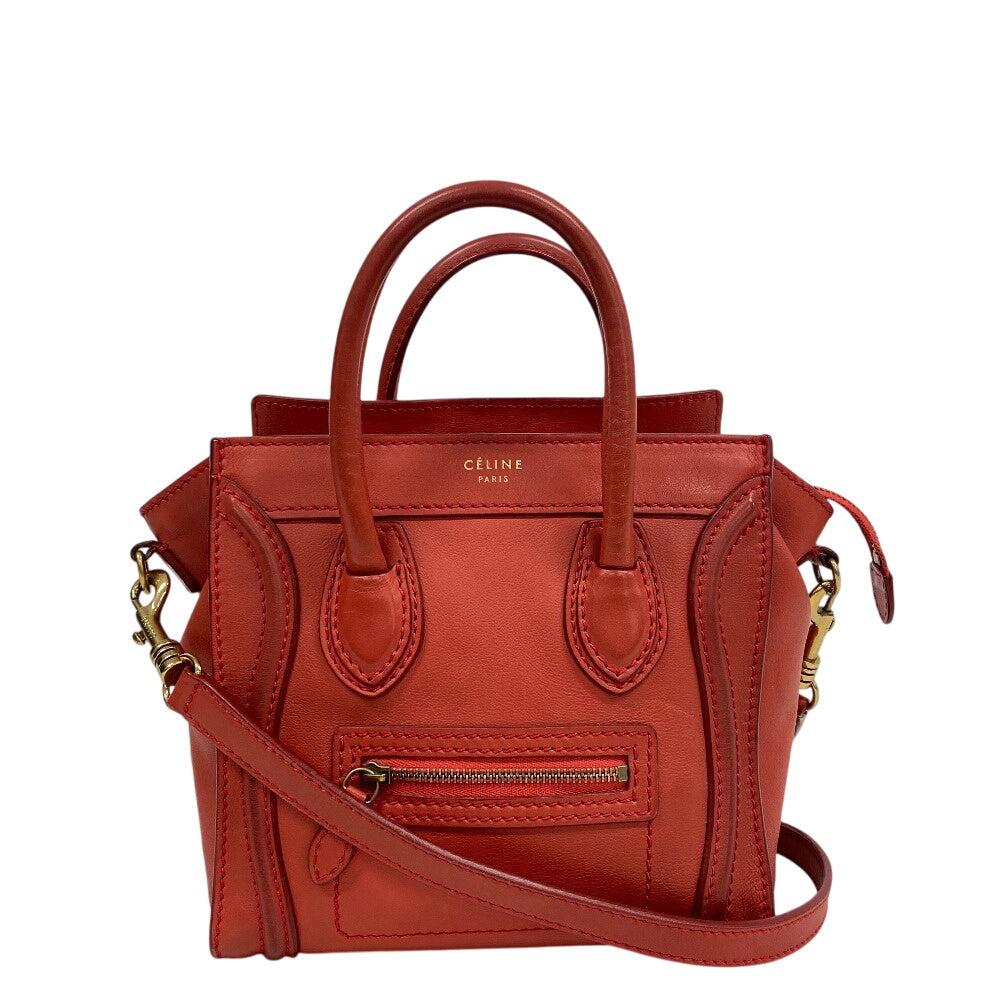 CELINE Shoulder Bag leather Red 2way handbag Luggage Nano Shopper Women Used Authentic