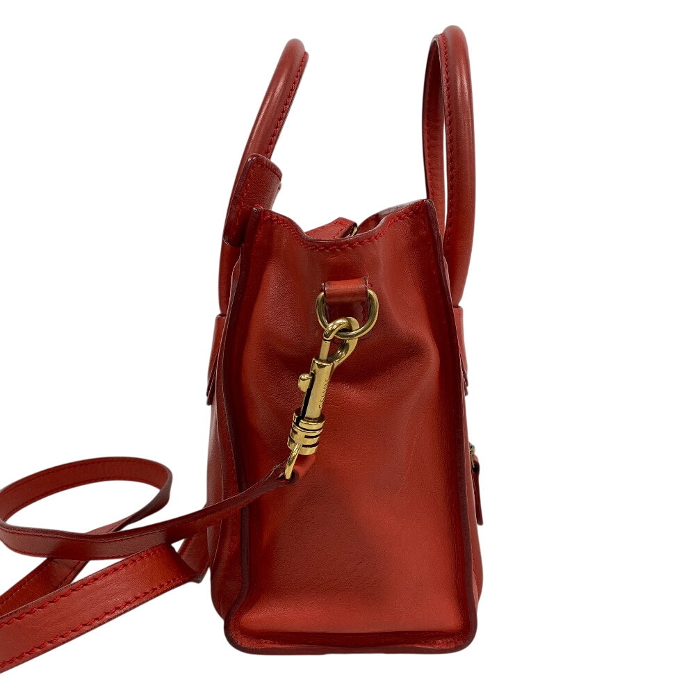 CELINE Shoulder Bag leather Red 2way handbag Luggage Nano Shopper Women Used Authentic