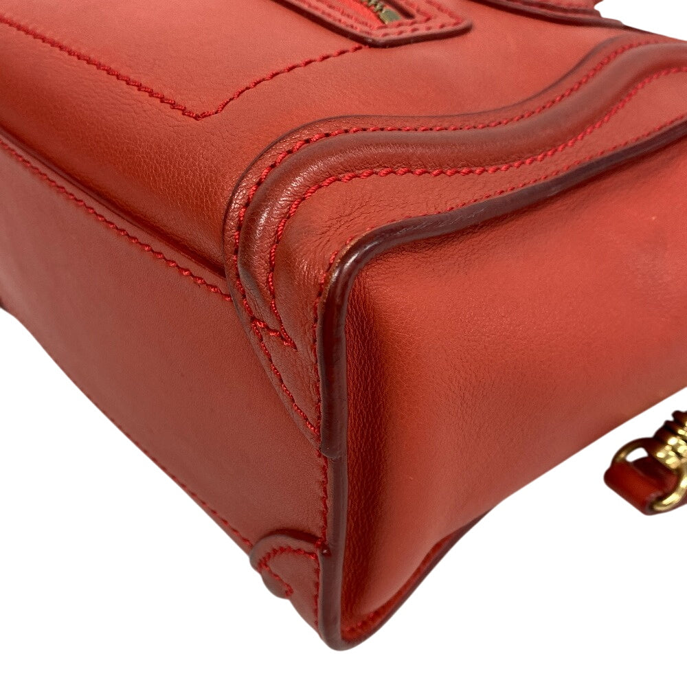 CELINE Shoulder Bag leather Red 2way handbag Luggage Nano Shopper Women Used Authentic