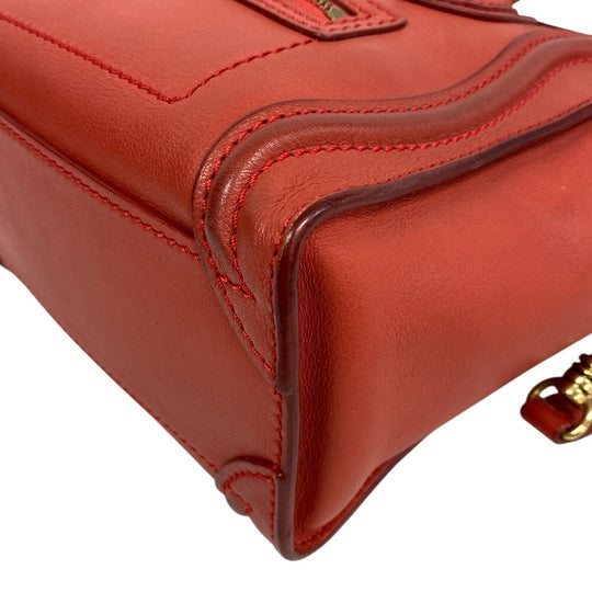 CELINE Shoulder Bag leather Red 2way handbag Luggage Nano Shopper Women Used Authentic