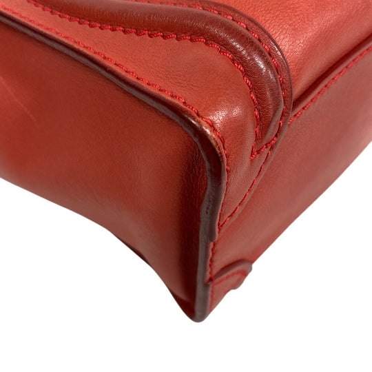 CELINE Shoulder Bag leather Red 2way handbag Luggage Nano Shopper Women Used Authentic