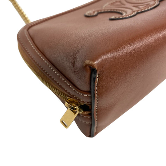 CELINE Shoulder Bag leather Brown Triomphe Women Used Authentic