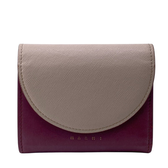 MARNI Tri-fold wallet leather beige Button hook type Women Used Authentic