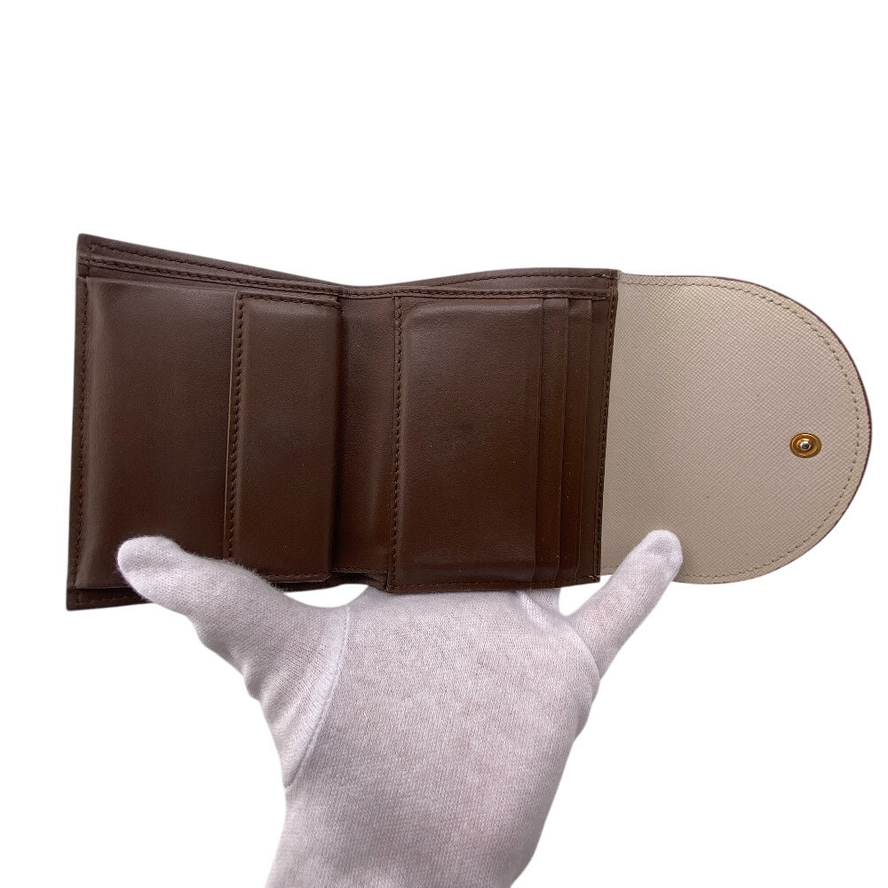 MARNI Tri-fold wallet leather beige Button hook type Women Used Authentic