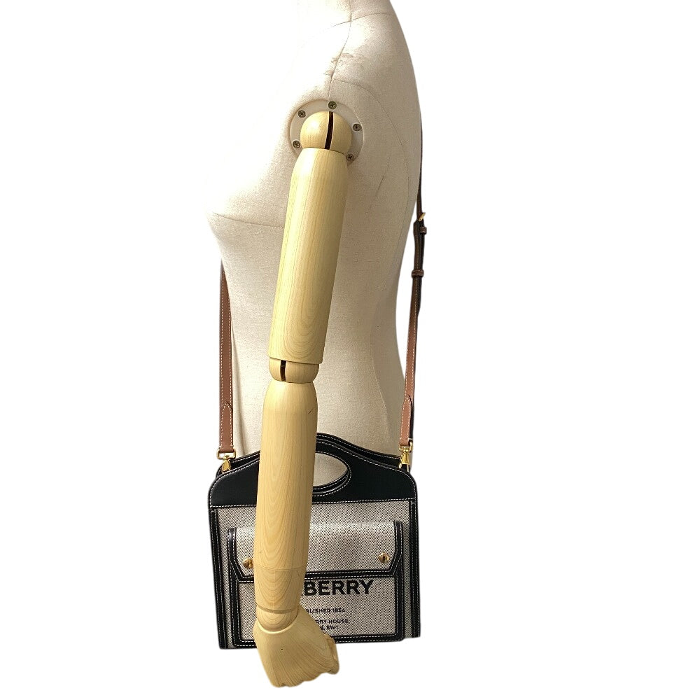 BURBERRY Handbag Canvas, Leather black 2WAY Horse ferry print Mini two-tone Women Used Authentic