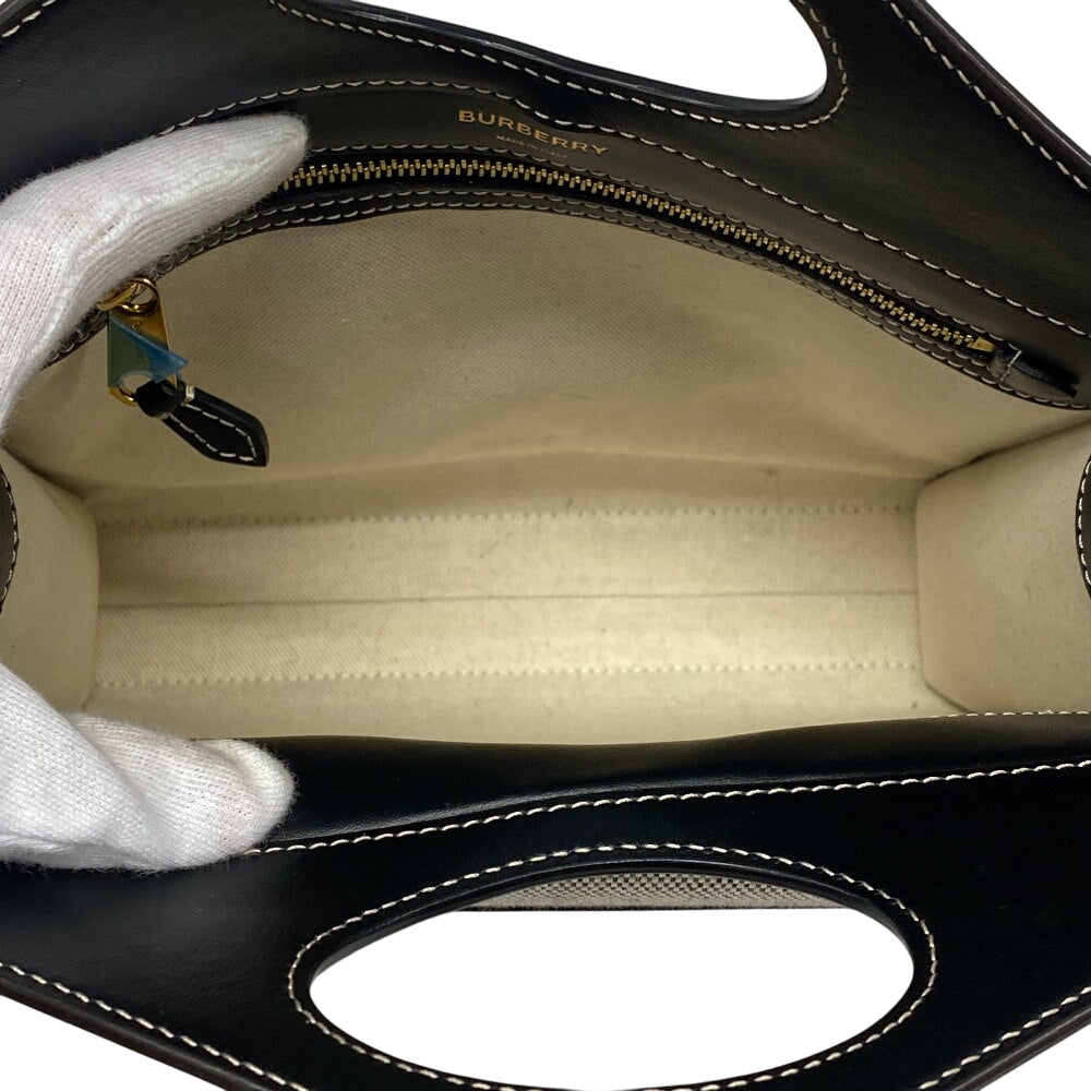 BURBERRY Handbag Canvas, Leather black 2WAY Horse ferry print Mini two-tone Women Used Authentic