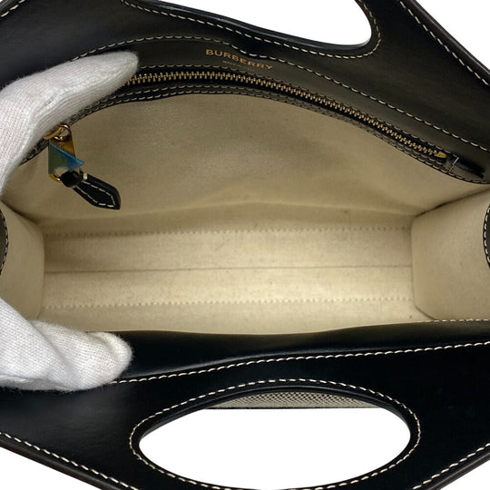 BURBERRY Handbag Canvas, Leather black 2WAY Horse ferry print Mini two-tone Women Used Authentic