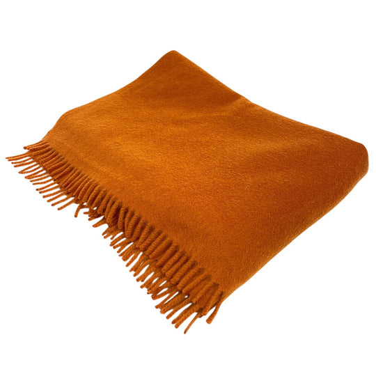 HERMES Scarf cashmere Orange 1 fringe(Unisex) Used Authentic