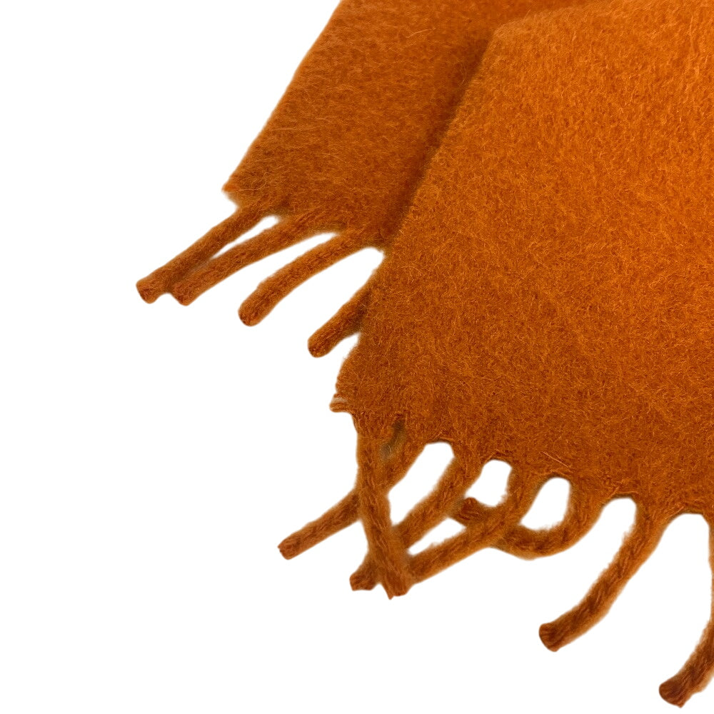 HERMES Scarf cashmere Orange 1 fringe(Unisex) Used Authentic