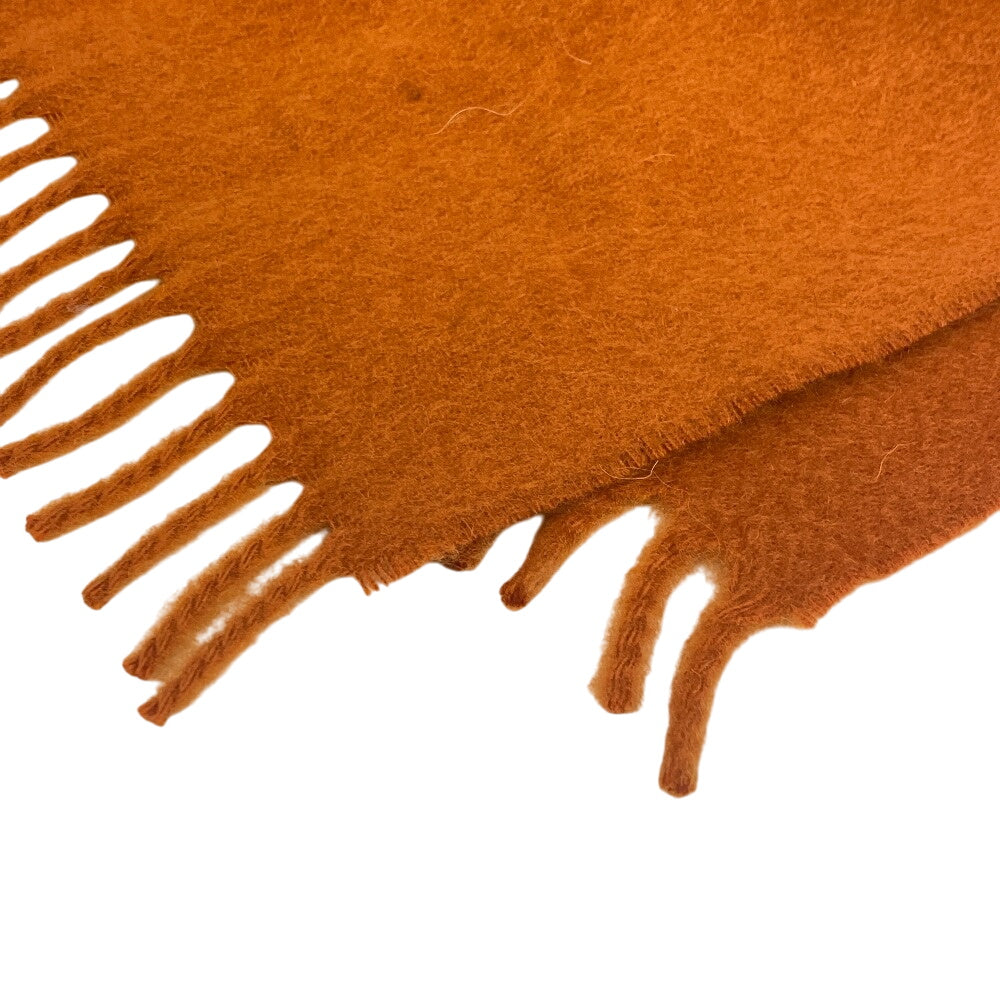 HERMES Scarf cashmere Orange 1 fringe(Unisex) Used Authentic