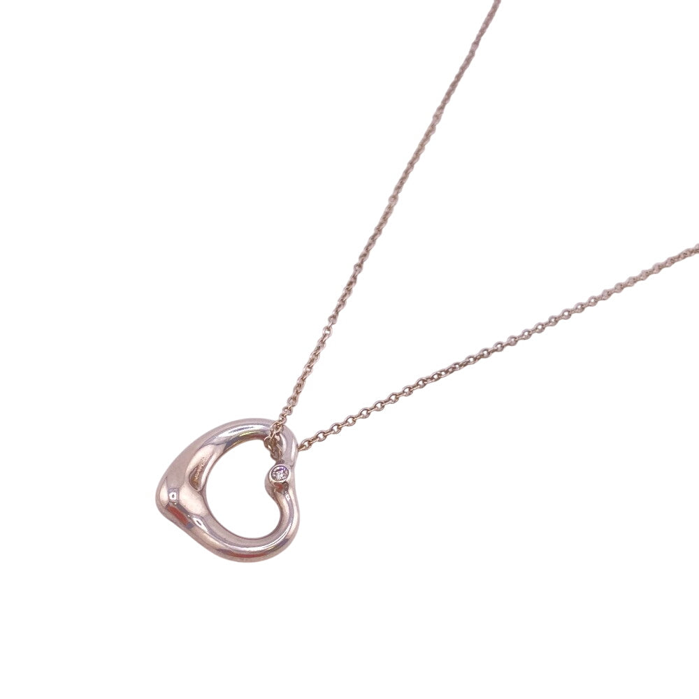 TIFFANY&Co. Necklace Silver925, Diamond Silver Open Heart 1P Women Used Authentic