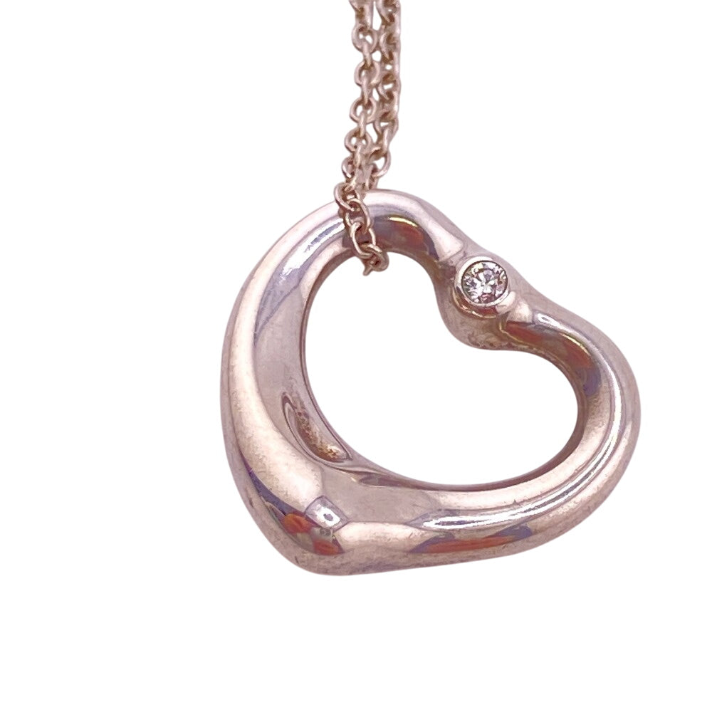 TIFFANY&Co. Necklace Silver925, Diamond Silver Open Heart 1P Women Used Authentic