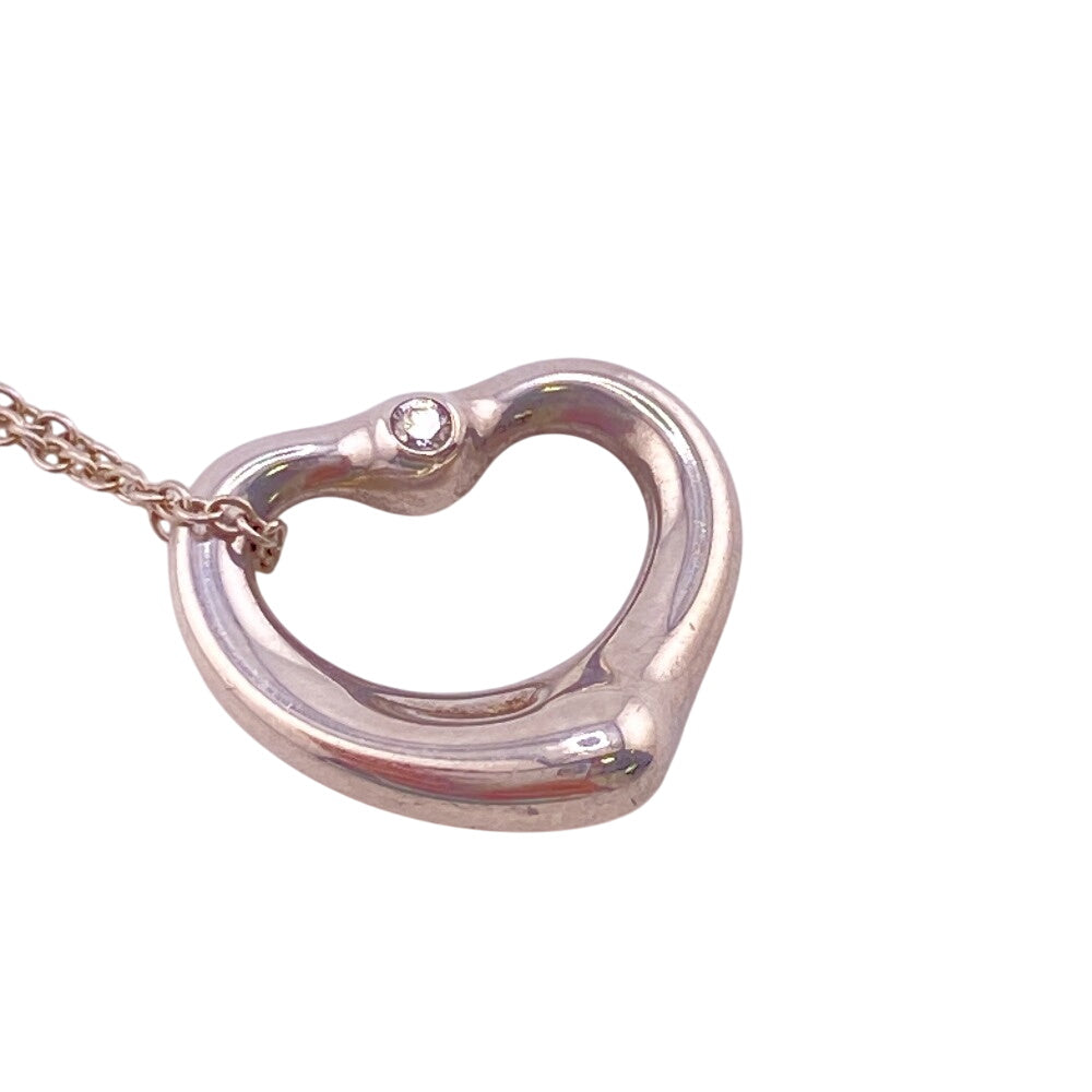 TIFFANY&Co. Necklace Silver925, Diamond Silver Open Heart 1P Women Used Authentic