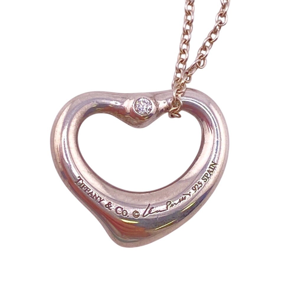 TIFFANY&Co. Necklace Silver925, Diamond Silver Open Heart 1P Women Used Authentic